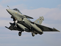 A Dassault Rafale EG of the Hellenic Air Force lands at Los Llanos military air base during the Tactical Leadership Programme in Albacete, S...