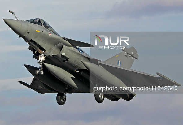 A Dassault Rafale EG of the Hellenic Air Force lands at Los Llanos military air base during the Tactical Leadership Programme in Albacete, S...