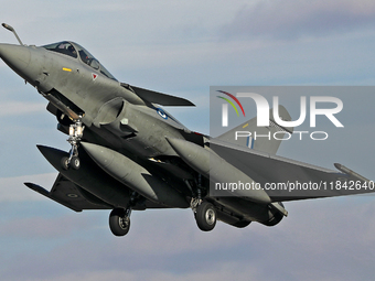 A Dassault Rafale EG of the Hellenic Air Force lands at Los Llanos military air base during the Tactical Leadership Programme in Albacete, S...