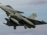 A Dassault Rafale EG of the Hellenic Air Force lands at Los Llanos military air base during the Tactical Leadership Programme in Albacete, S...