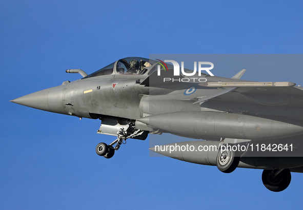 A Dassault Rafale EG of the Hellenic Air Force lands at Los Llanos military air base during the Tactical Leadership Programme in Albacete, S...