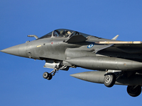 A Dassault Rafale EG of the Hellenic Air Force lands at Los Llanos military air base during the Tactical Leadership Programme in Albacete, S...