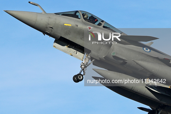 A Dassault Rafale EG of the Hellenic Air Force lands at Los Llanos military air base during the Tactical Leadership Programme in Albacete, S...