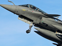 A Dassault Rafale EG of the Hellenic Air Force lands at Los Llanos military air base during the Tactical Leadership Programme in Albacete, S...