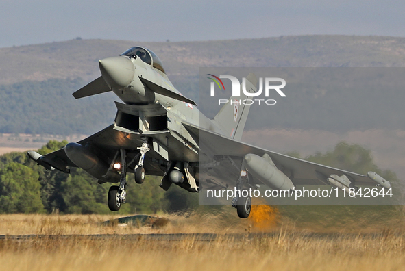 A British Royal Air Force Eurofighter Typhoon FGR.4 takes off from Los Llanos military air base during the Tactical Leadership Programme in...