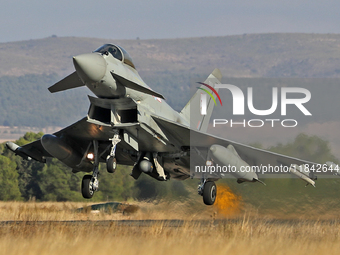 A British Royal Air Force Eurofighter Typhoon FGR.4 takes off from Los Llanos military air base during the Tactical Leadership Programme in...