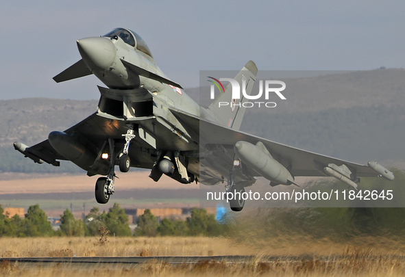 A British Royal Air Force Eurofighter Typhoon FGR.4 takes off from Los Llanos military air base during the Tactical Leadership Programme in...