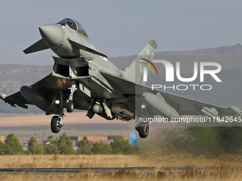 A British Royal Air Force Eurofighter Typhoon FGR.4 takes off from Los Llanos military air base during the Tactical Leadership Programme in...