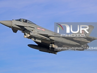 A British Royal Air Force Eurofighter Typhoon FGR.4 takes off from Los Llanos military air base during the Tactical Leadership Programme in...