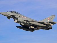 A British Royal Air Force Eurofighter Typhoon FGR.4 takes off from Los Llanos military air base during the Tactical Leadership Programme in...