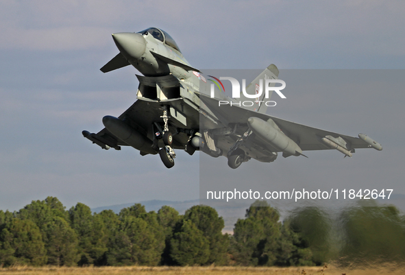 A British Royal Air Force Eurofighter Typhoon FGR.4 takes off from Los Llanos military air base during the Tactical Leadership Programme in...