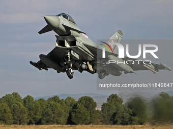 A British Royal Air Force Eurofighter Typhoon FGR.4 takes off from Los Llanos military air base during the Tactical Leadership Programme in...