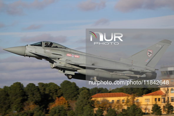 A British Royal Air Force Eurofighter Typhoon FGR.4 takes off from Los Llanos military air base during the Tactical Leadership Programme in...