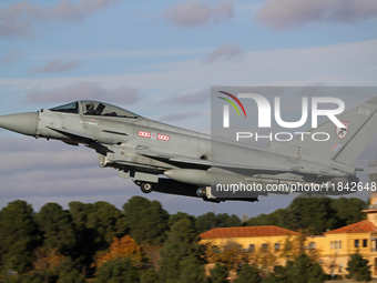 A British Royal Air Force Eurofighter Typhoon FGR.4 takes off from Los Llanos military air base during the Tactical Leadership Programme in...