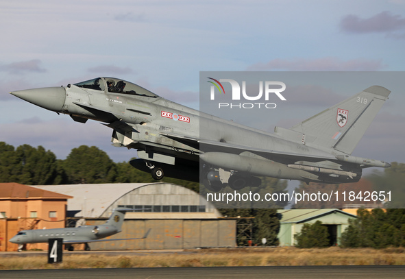 A British Royal Air Force Eurofighter Typhoon FGR.4 takes off from Los Llanos military air base during the Tactical Leadership Programme in...