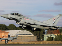 A British Royal Air Force Eurofighter Typhoon FGR.4 takes off from Los Llanos military air base during the Tactical Leadership Programme in...