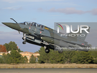 A Dassault Mirage 2000D of the Armee de l'Air lands at Los Llanos military air base during the Tactical Leadership Programme in Albacete, Sp...