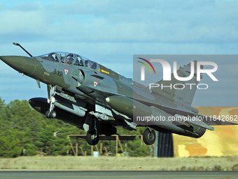 A Dassault Mirage 2000D of the Armee de l'Air lands at Los Llanos military air base during the Tactical Leadership Programme in Albacete, Sp...