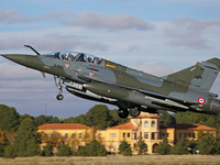 A Dassault Mirage 2000D of the Armee de l'Air lands at Los Llanos military air base during the Tactical Leadership Programme in Albacete, Sp...