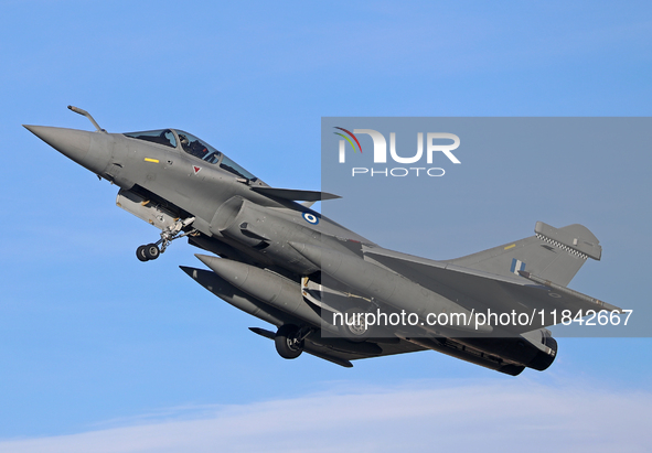 A Dassault Rafale EG of the Hellenic Air Force takes off from Los Llanos military air base during the Tactical Leadership Programme in Albac...