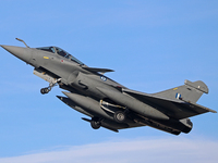 A Dassault Rafale EG of the Hellenic Air Force takes off from Los Llanos military air base during the Tactical Leadership Programme in Albac...