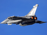 A Dassault Rafale EG of the Hellenic Air Force takes off from Los Llanos military air base during the Tactical Leadership Programme in Albac...