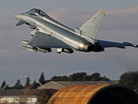 The Eurofighter EF-2000 Typhoon of the Luftwaffe (German Air Force) takes off from Los Llanos military air base during the Tactical Leadersh...