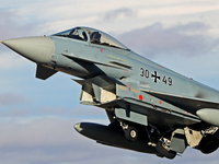 The Eurofighter EF-2000 Typhoon of the Luftwaffe (German Air Force) takes off from Los Llanos military air base during the Tactical Leadersh...