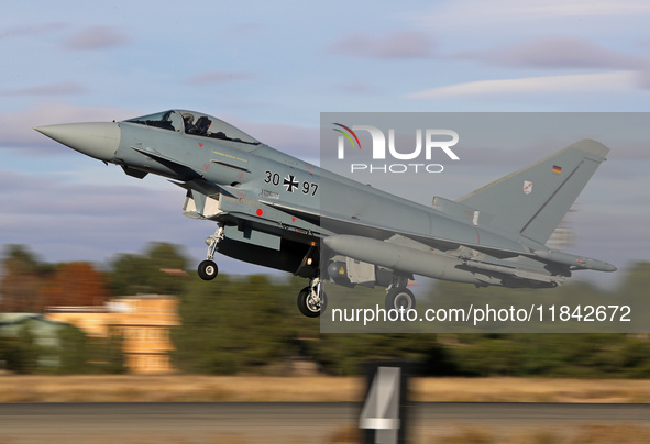 The Eurofighter EF-2000 Typhoon of the Luftwaffe (German Air Force) takes off from Los Llanos military air base during the Tactical Leadersh...