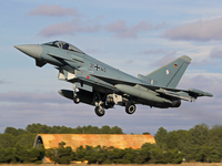 The Eurofighter EF-2000 Typhoon of the Luftwaffe (German Air Force) takes off from Los Llanos military air base during the Tactical Leadersh...