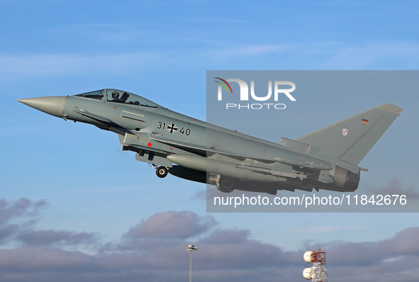 The Eurofighter EF-2000 Typhoon of the Luftwaffe (German Air Force) takes off from Los Llanos military air base during the Tactical Leadersh...