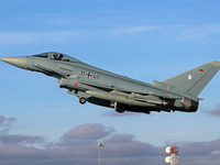 The Eurofighter EF-2000 Typhoon of the Luftwaffe (German Air Force) takes off from Los Llanos military air base during the Tactical Leadersh...