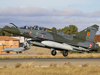 A Dassault Mirage 2000D of the Armee de l'Air lands at Los Llanos military air base during the Tactical Leadership Programme in Albacete, Sp...