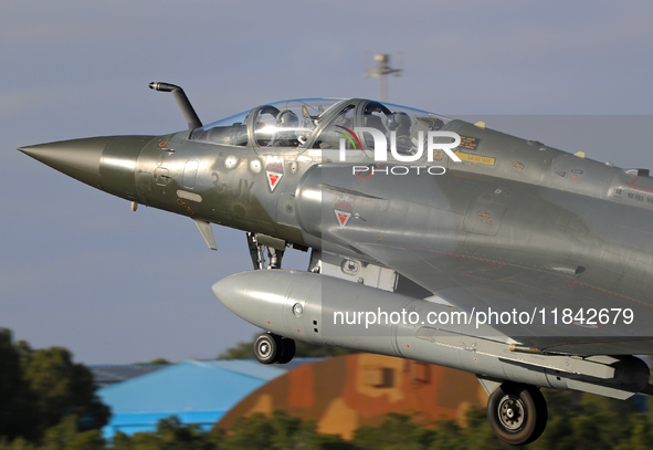 A Dassault Mirage 2000D of the Armee de l'Air lands at Los Llanos military air base during the Tactical Leadership Programme in Albacete, Sp...