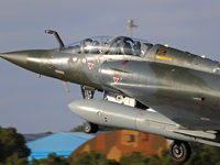 A Dassault Mirage 2000D of the Armee de l'Air lands at Los Llanos military air base during the Tactical Leadership Programme in Albacete, Sp...