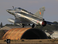 A Dassault Mirage 2000D of the Armee de l'Air lands at Los Llanos military air base during the Tactical Leadership Programme in Albacete, Sp...