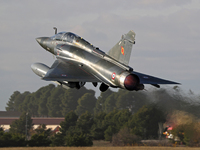 A Dassault Mirage 2000D of the Armee de l'Air lands at Los Llanos military air base during the Tactical Leadership Programme in Albacete, Sp...