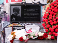 People leave flowers at the monument of Alexis Grigoropoulos in Athens, Greece, on December 6, 2024, marking the 16th anniversary of the dea...