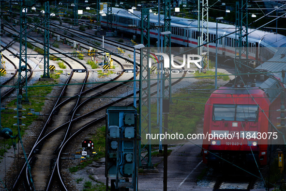 A Deutsche Bahn EuroCity (EC) train departs Munich Main Station in Germany on July 21, 2021. These premium international trains connect majo...