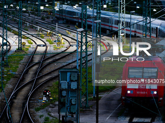 A Deutsche Bahn EuroCity (EC) train departs Munich Main Station in Germany on July 21, 2021. These premium international trains connect majo...