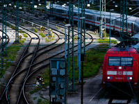 A Deutsche Bahn EuroCity (EC) train departs Munich Main Station in Germany on July 21, 2021. These premium international trains connect majo...