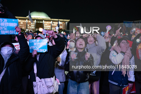 Nearly one million citizens gather in front of the National Assembly in Yeouido, Seoul, South Korea, on December 7, 2024, in support of impe...