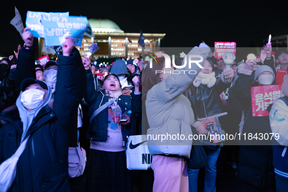 Nearly one million citizens gather in front of the National Assembly in Yeouido, Seoul, South Korea, on December 7, 2024, in support of impe...