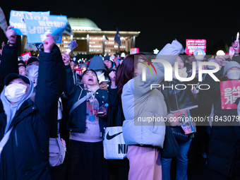 Nearly one million citizens gather in front of the National Assembly in Yeouido, Seoul, South Korea, on December 7, 2024, in support of impe...