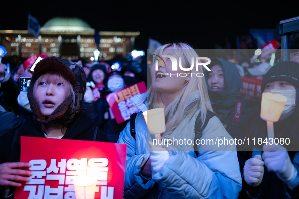 Nearly one million citizens gather in front of the National Assembly in Yeouido, Seoul, South Korea, on December 7, 2024, in support of impe...