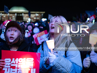 Nearly one million citizens gather in front of the National Assembly in Yeouido, Seoul, South Korea, on December 7, 2024, in support of impe...