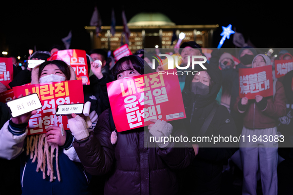 Nearly one million citizens gather in front of the National Assembly in Yeouido, Seoul, South Korea, on December 7, 2024, in support of impe...