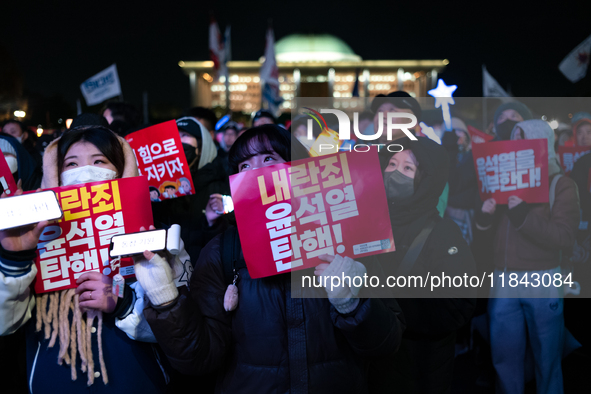 Nearly one million citizens gather in front of the National Assembly in Yeouido, Seoul, South Korea, on December 7, 2024, in support of impe...