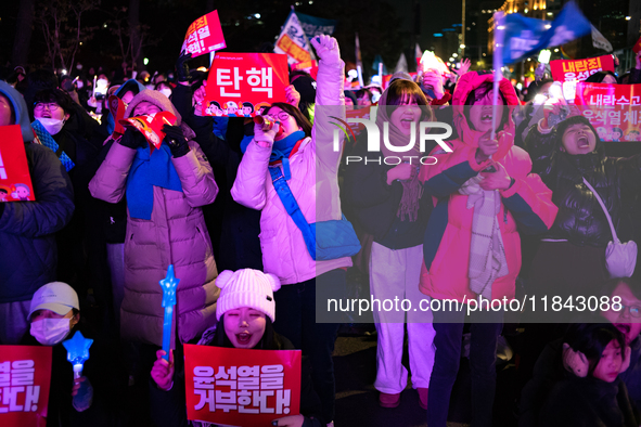 Nearly one million citizens gather in front of the National Assembly in Yeouido, Seoul, South Korea, on December 7, 2024, in support of impe...