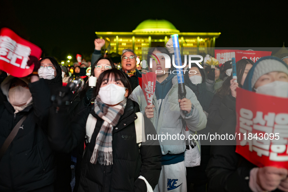 Nearly one million citizens gather in front of the National Assembly in Yeouido, Seoul, South Korea, on December 7, 2024, in support of impe...